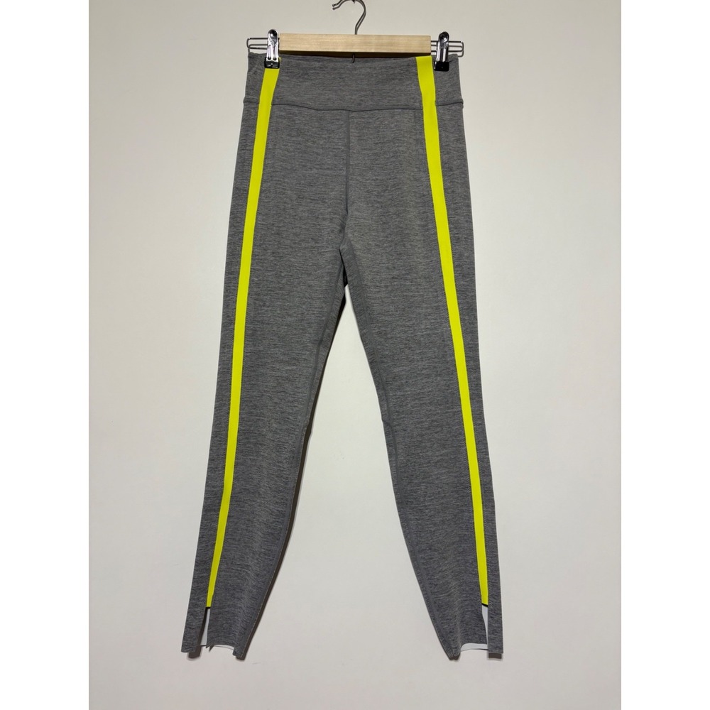 Zyia Women Size 4 Gray Luxe Yellow Stripe 7/8 Leggings Polyester Spandex